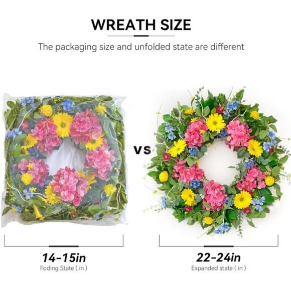 Summer Wreaths for Front Door 24 Inch Summer Wreath with Vibrant Dahlia - Picture 5 of 7